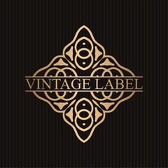 Vintage ornamental retro golden label. Template for design. Vector illustration