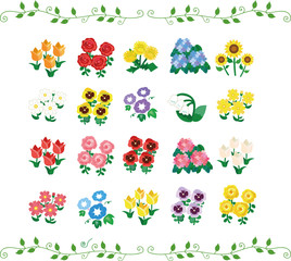 季節の花のイラストセット　アイコン素材