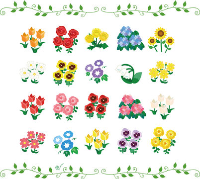 季節の花のイラストセット　アイコン素材