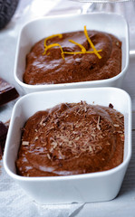 close up of dark chocolate mousse