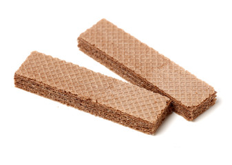 Crunchy chocolate wafers isolated on white background