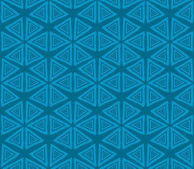 seamless texture in the style of hendmeyd linear triangles forming flowers and sockets, the effect of illusion.(the blue color scheme)