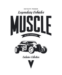 Vintage custom hot rod vector tee-shirt logo isolated on white background.