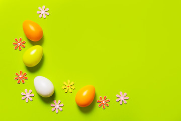 Easter decor on green  background