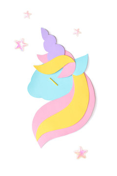 Unicorn paper cut on white background - isolated