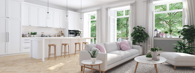 modern living room in townhouse. 3d rendering - 194460315