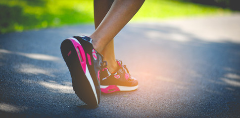 Jogging with sport shoes on holiday