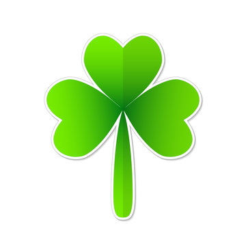 Three leaf green clover in cartoon style. Lucky quatrefoil. Good luck symbol. Decoration for greeting cards, patches, prints for clothes, emblems