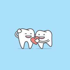 Tooth character love illustration vector on blue background. Dental concept.