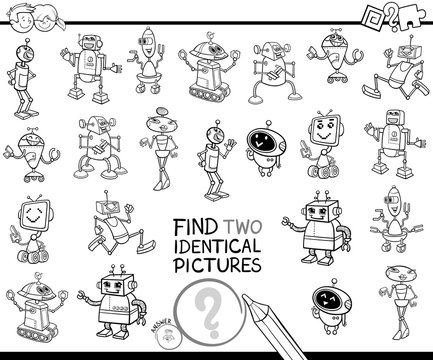 find two identical robots game color book