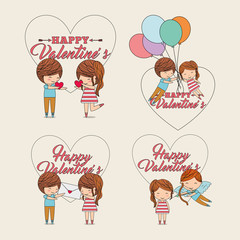 collection happy valentines couple message heart balloons vector illustration
