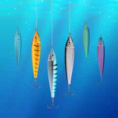 Fishing lures background hooks underwater texture 3