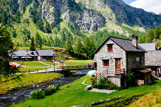 Mountain village huts, Alpe Devero, Italy