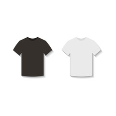 Men's short round neck t-shirt . Front, side and back views. Vector illustration. Fully editable handmade mesh. Black and white variants.