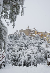 Poggio Mirteto (Italy) - The historic center of a little city in province of Rieti, beside Rome capital, under the exceptional snowfall of February 2018