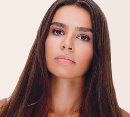 Naklejka premium face of beautiful woman with day makeup.