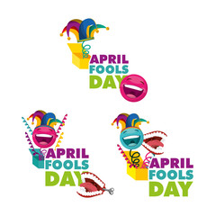 fools day collection joke box happy celebration white background vector illustration