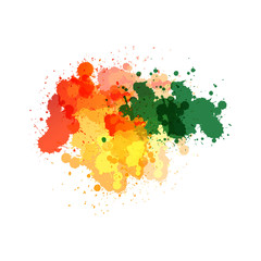 Watercolor splashes. Paint vector splat. Stains grunge texture. Isolated on white background. Orange, green, yellow and turquoise colors