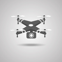 Remote aerial drone with a camera taking photography or video recording . Vector art on isolated background. Flat design.