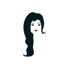 illustration of woman's with long hair icon, logo of woman's face on white background, vector