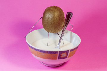 kiwi with arms and legs like a person, different view of a kiwi, surrealism kiwi