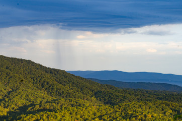 Rainstorm passing in the distance near Cheaha Mountain, Alabama, USA