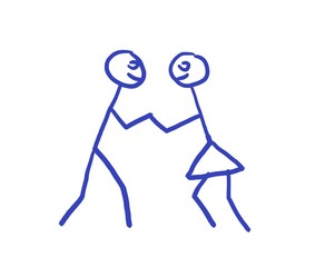 Strichfiguren Mann und Frau als Paar in blau auf weißem Papier.