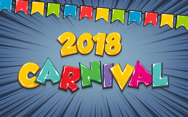 Carnival vintage poster pop art comic text. Glossy vintage retro font. Cartoon festival text. Venice, Brasil, Mardi gras - fat tuesday festive party poster. Vintage color flag type vector illustration