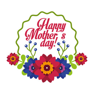 delicate flowers decorative label happy mothers day vector illustration
