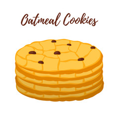 Vector oatmeal cookies, oat breakfast, tasty biscuit. Cartoon flat style