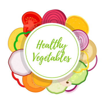 Vector healthy vegetables, vegetarian collection. Organic farm product. Cartoon flat style