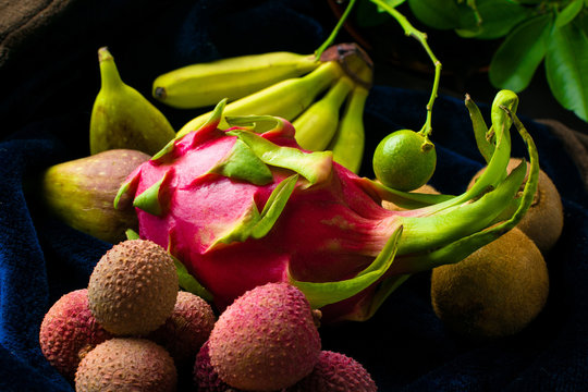 tropical fruit in dark background