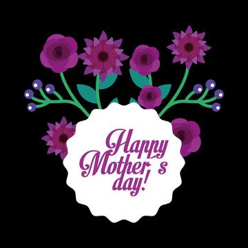 violet flowers decoration ornament round label happy mothers day vector illustration