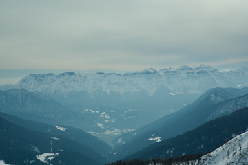view of snow snow capped alpes, dolomites in Italy. Vette Feltrine, famous landmark