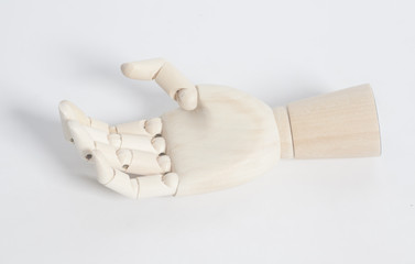 Wooden human hand on  white background