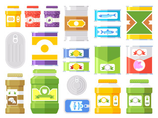 Canned goods isolated on white background. Vector illustration
