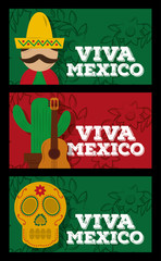 viva mexico set man cactus skull festive vector illustration