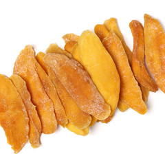 Dried mango slices isolated on white background