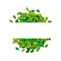 Empty text label template with green tree leaves