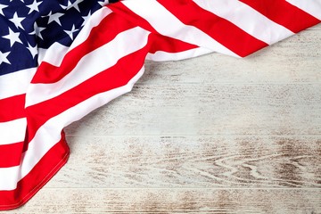USA flag on wood background