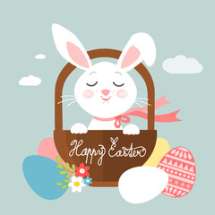 Easter bunny in a basket, vector illustration