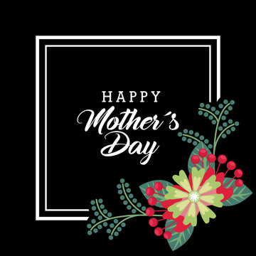 happy mothers day greeting card bunch flowers frame decoration dark background vector illustration