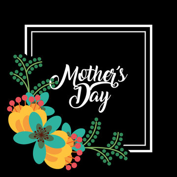happy mothers day greeting card bunch flowers frame decoration dark background vector illustration