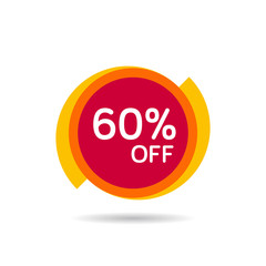 60% OFF Discount Sticker. Sale Red Tag Isolated Vector Illustration. Discount Offer Price Label, Vector Price Discount Symbol.
