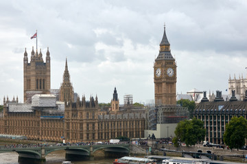 Fototapeta na wymiar Reconstruction of Big Ben in London in 2017