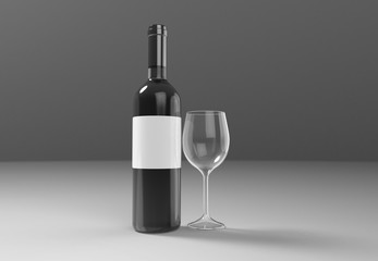Wine bottle on background. 3D rendering.