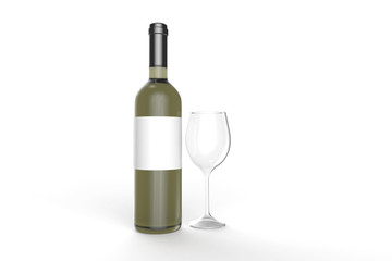 Wine bottle on background. 3D rendering.