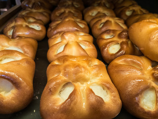 Fresh pastries for sale in a bakery