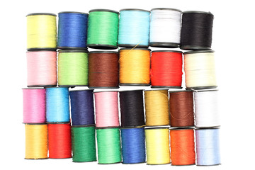 Coils with multi-colored threads on a white background