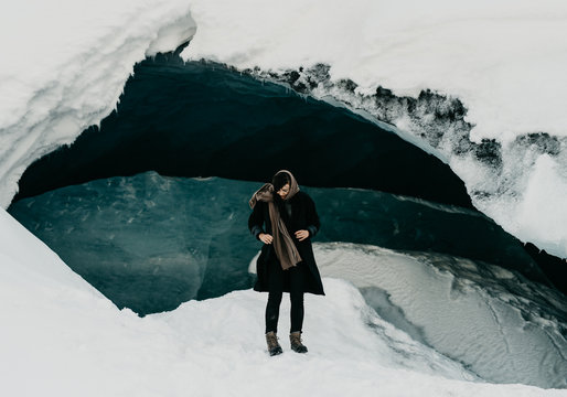 Woman alone in a Glacier